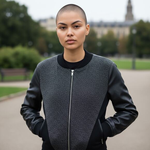 Calvin Klein Jeans Black Textured Knit Bomber Jacket Size M - Picture 1 of 6